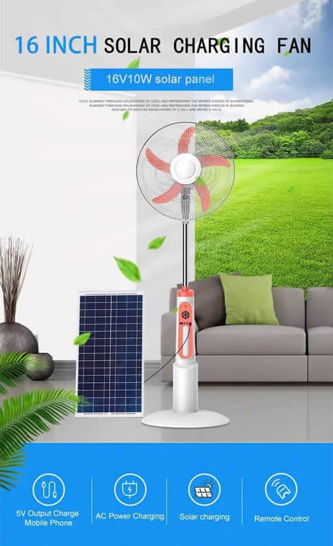 Ventilador Con Panel Solar Recargable Electrico 16 Pulgadas